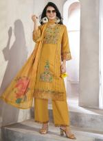 Roman Silk Mustard Festival Wear Hand Work Readymade Straight Suit